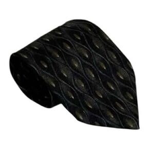 XMI Men's Black Gold Geometric Pattern Silk Necktie - READ